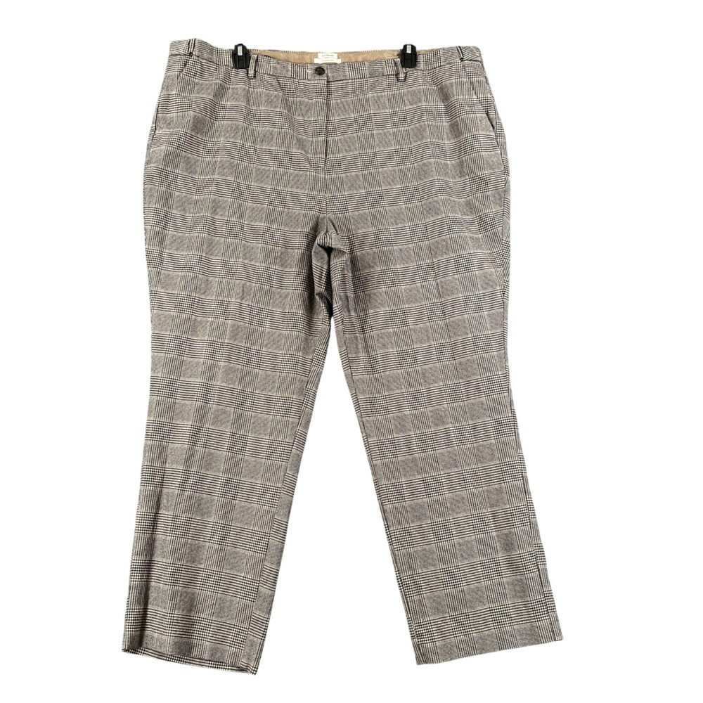 LL Bean Trousers Womens 26W Brown Glen Plaid Cotton Lined Classic Fit Office